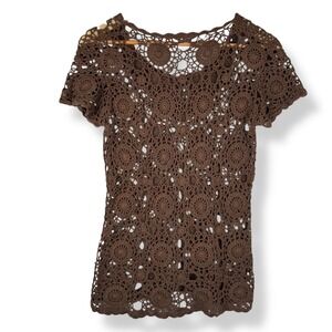 Crochet Top Womens Size Small Boho Open Knit Artsy Hippie Indie Fairy‎ Grunge
